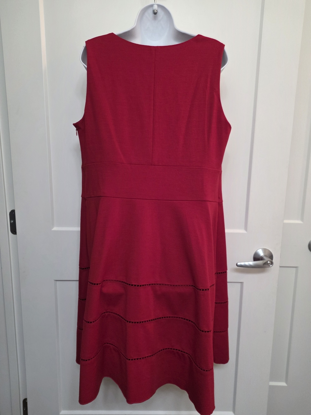 Sharagano Red A-Line Dress with Notch Neck - Picture 8 of 10
